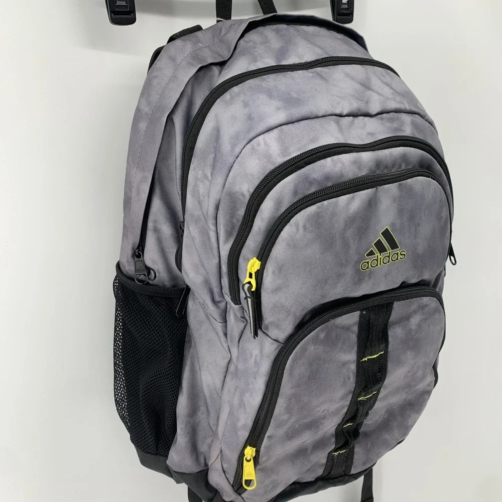 Adidas Prime 6 Backpack Gray Black Yellow Accents Load Spring Straps Side Pocket